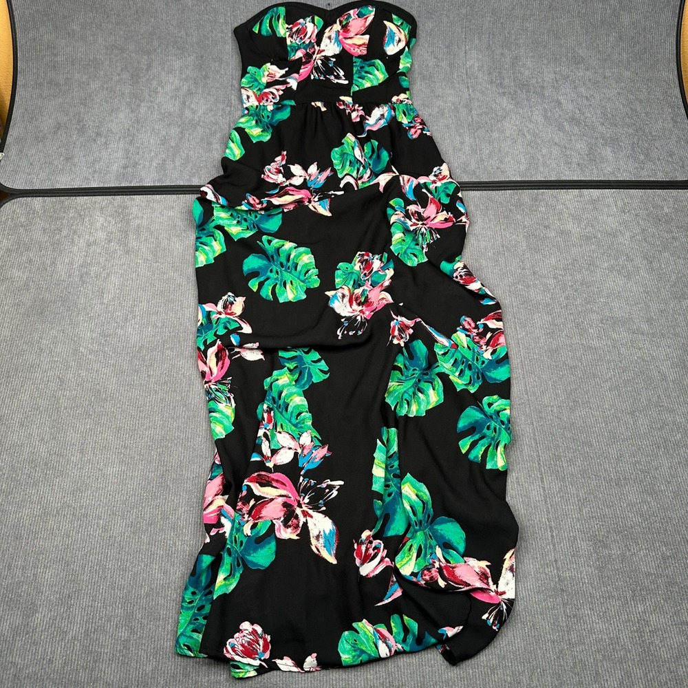 Xhilaration Tropical Floral Strapless Maxi Dress XS Black Green Y2k